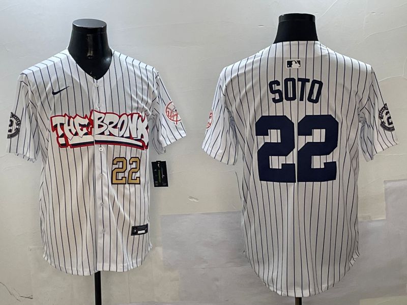 Men New York Yankees #22 Soto White Stripe four generations Joint Name 2025 Nike MLB Jersey style 7->new york yankees->MLB Jersey